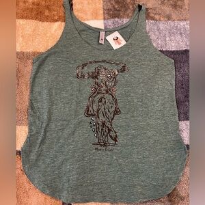 Cowgirl Heather Green Graphic Tank Top